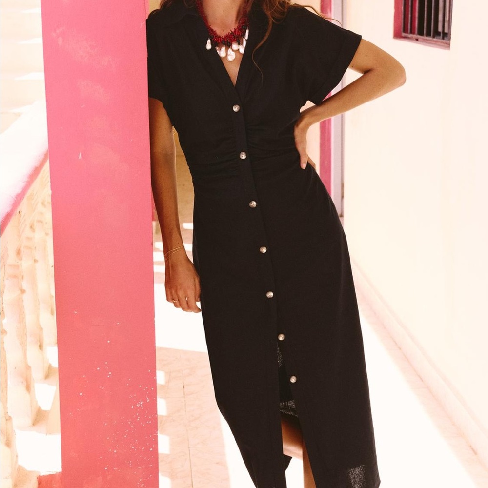 Linen Button Midi Dress